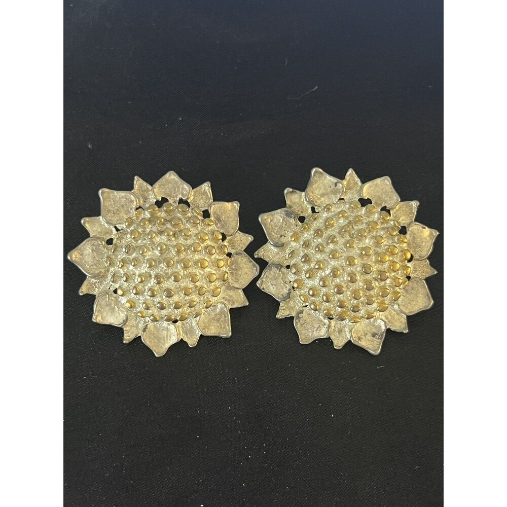 Vintage Gold-Tone Sunflower Clip-On Earrings